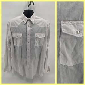 Wrangler Western Shirt Mens LT‎ Tall White Pearl Snap Long Sleeve Cowboy Rodeo